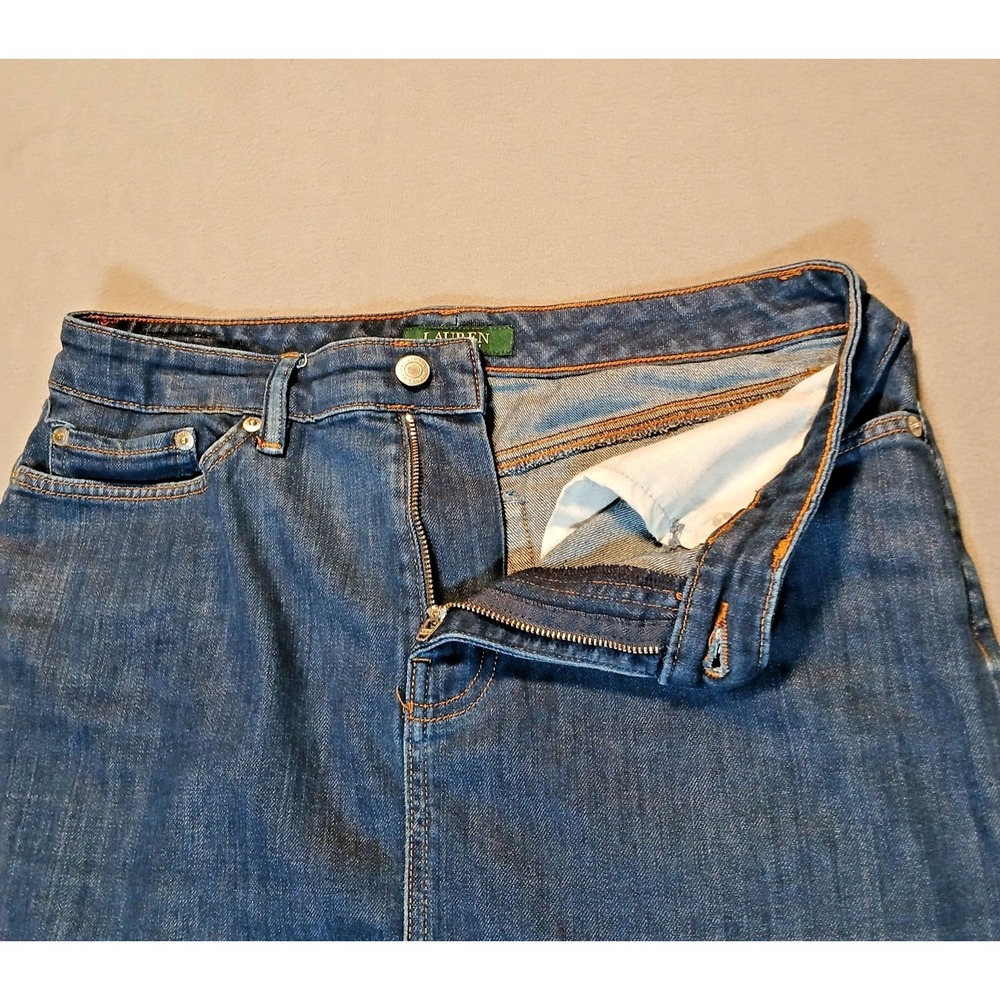 LAUREN‎ RALPH LAUREN Denim Knee Length Skirt Womens Size 6 Pockets Zipper Preppy - Picture 5 of 10